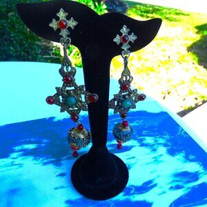 Vintage Robert Rose Long0 Dangling Brass Pierced Earrings 4 1/4"